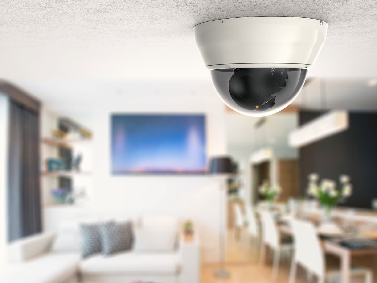 Indoor dome security camera mounted on a ceiling